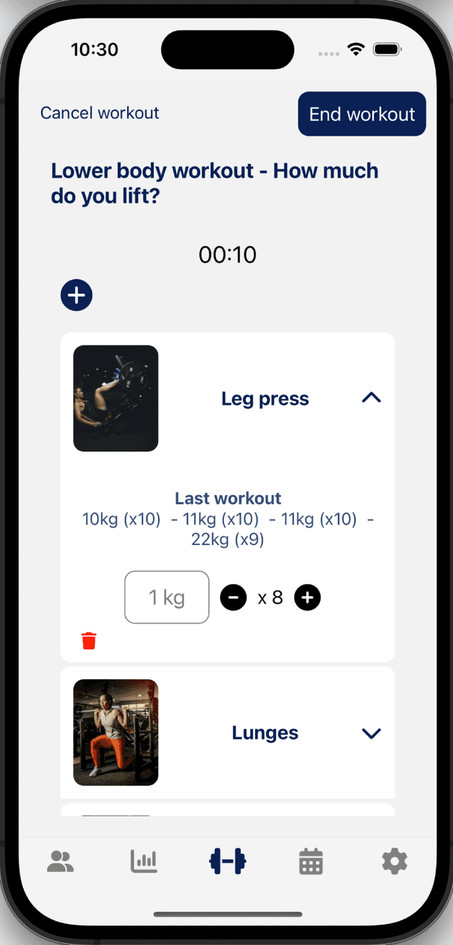 Gym Journey workout page